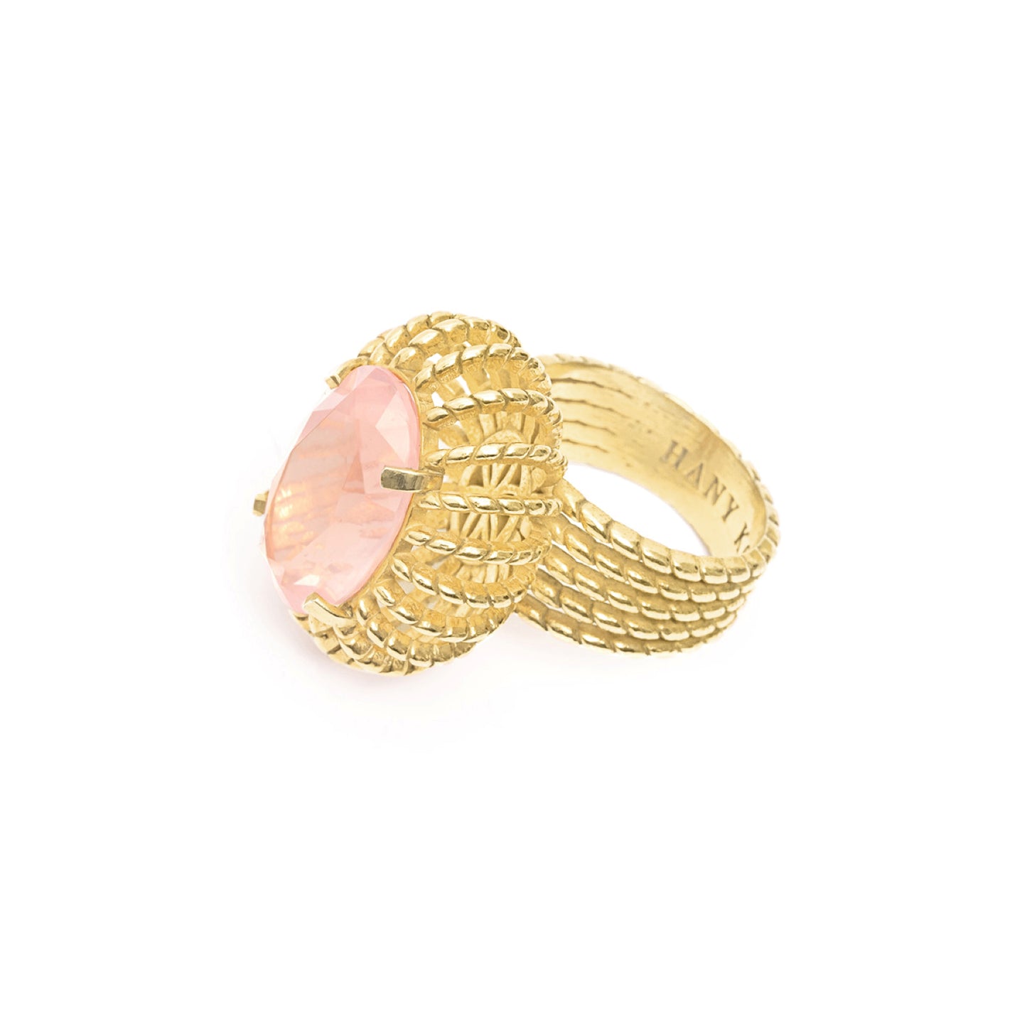 Baroque Rose Quartz Cocktail Ring | Elegant Statement Jewelry